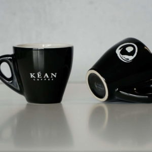 Black espresso cup with logo