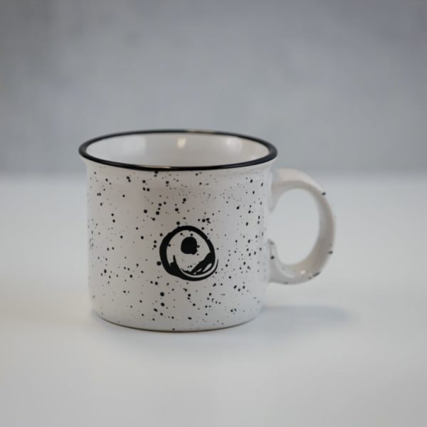 White ceramic camper mug with Kéan Coffee Logo