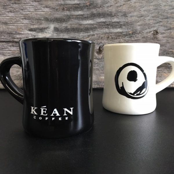 White and Black Kéan Coffee Diner Mugs with logos