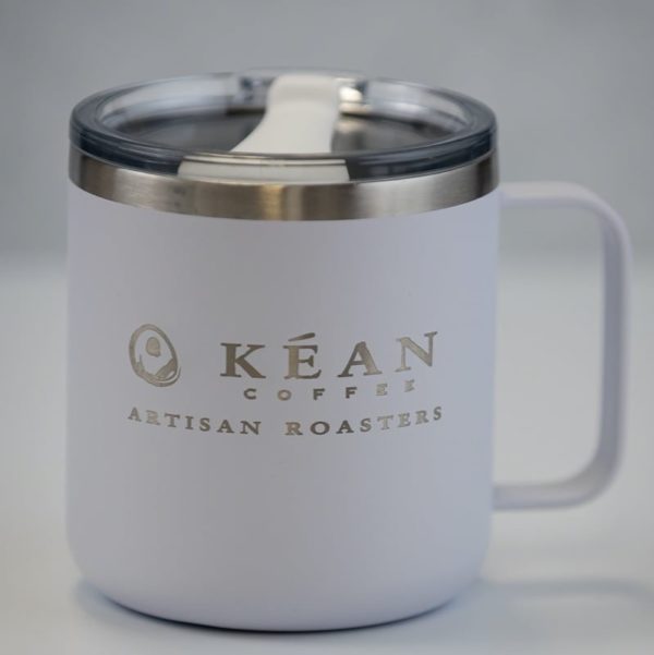 White Nexus Steel Camper Mug with Kéan Coffee Logo